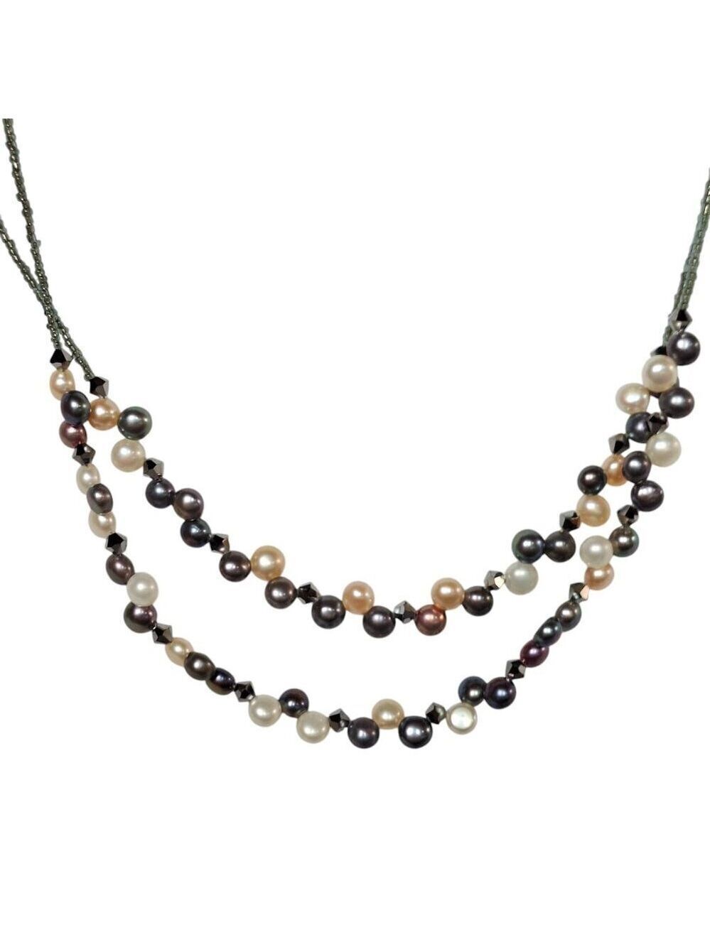 Lia Sophia Pearl Necklace Double Strand Pink White Gray